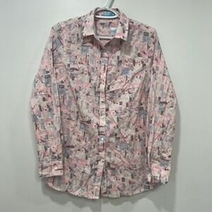 J Mclaughlin Womens Lois Blouse XS NWT $178 Cotton Button Abstract Villa Pink‎